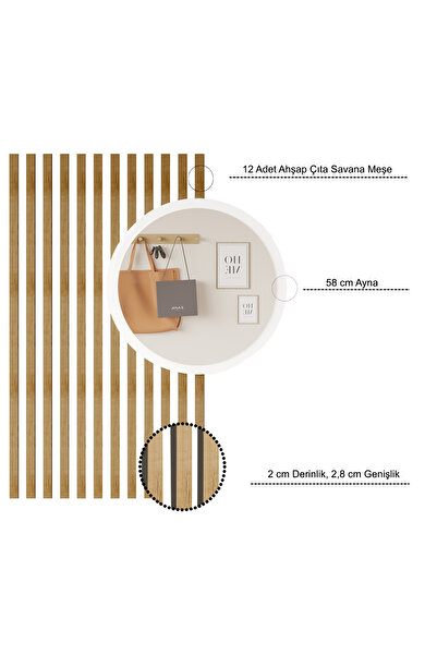 L'occi Concept Worley Aynalı Ahşap Çıtalı Set Dekoratif Hol Antre WY1-SM