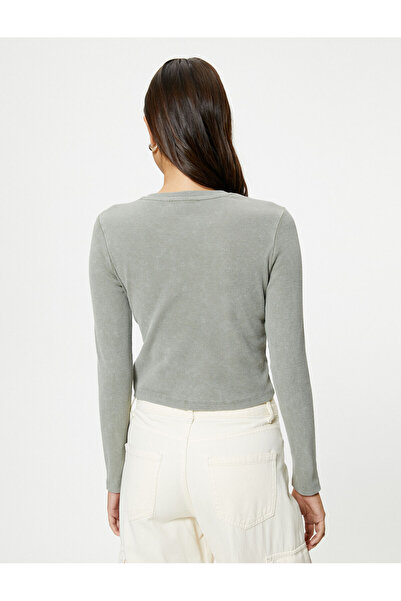 Koton Tričko s dlouhým rukávem, výstřih, žebrovaná bavlna