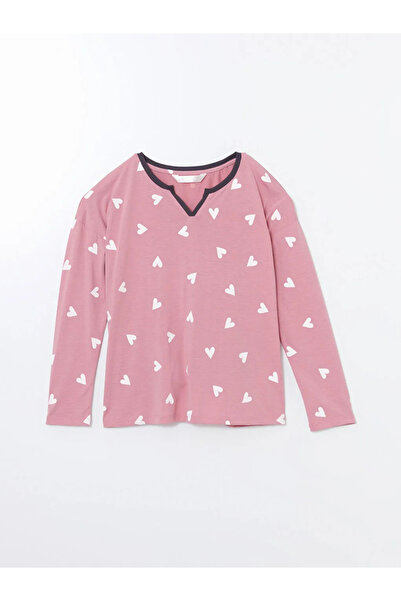 LC Waikiki LCW DREAM Pembe Kaçık Yaka Desenli Kadın Pijama Üstü