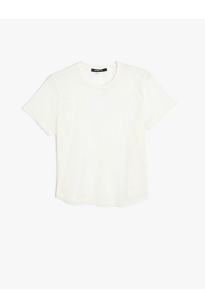 Koton Relax Fit Crew Neck Tulle Detailed Sports T-Shirt - Short Sleeve