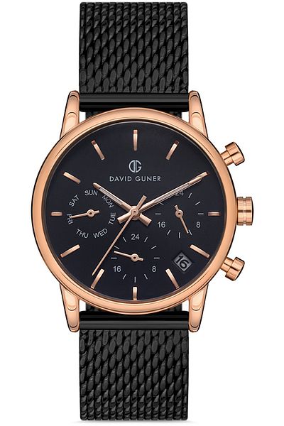DAVID GUNER ساعة يد نسائية بمينا أسود مطلي باللون الأسود DG-8322LC-R2