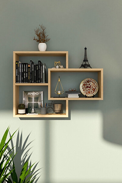 İda Wooden Sage Meşe Duvar Rafı - Duvar Kitaplığı - Dekoratif Kitaplık