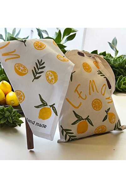 En Güzel Hediye Sensin Limonlu Çay Havlusu ve Çanta Seti,Mutfak Havlusu,Kişiye Özel İsimli Mutfak Hediyesi,Sevimli Havlular