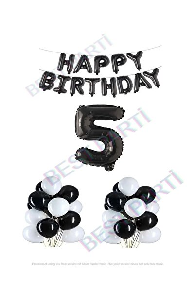 Generic Brand Happy Birthday Black Color Foil Balloon Latex Balloon and Foil ...