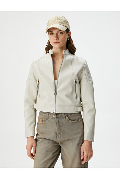 Koton Faux Leather Biker Jacket with Zipper Pocket