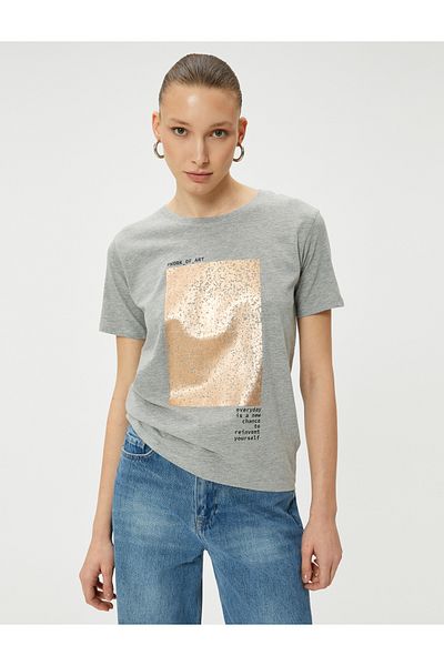 Koton Bavlněné tričko s potiskem Crew Neck