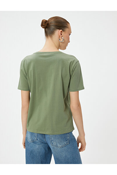 Koton Βαμβακερό μπλουζάκι με στάμπα με λαιμόκοψη