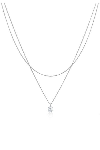 ELLI Colier Strat Pandantiv Solitar De Damă Cu Cristal De Zirconiu În Argint Sterling 925