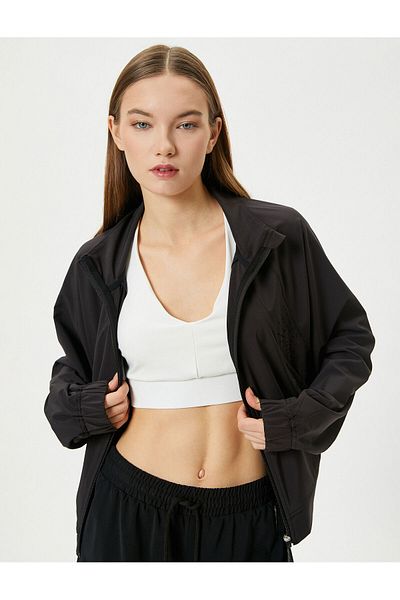 Koton Langärmelige Sportjacke – Reißverschluss und Tasche, Stehkragen