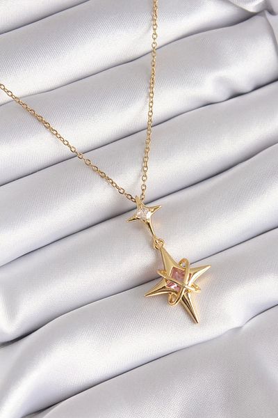 Store 316L Steel Gold Color Zircon Stone Polar Star Model Women's Necklace