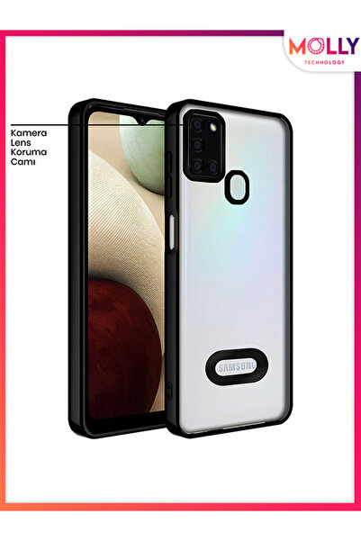 Molly Samsung Galaxy A21S İçin Siyah Lens Koruyuculu CD Lüks Kare Köşeli Sili...