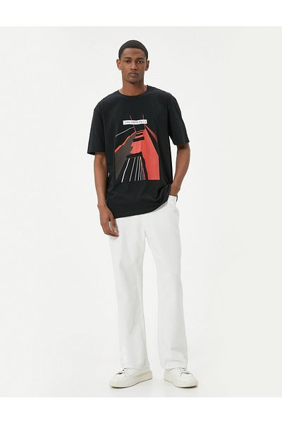 Koton Βαμβακερό μπλουζάκι με κοντό μανίκι Crew Neck Basic - εμπριμέ