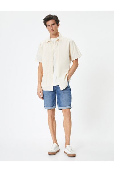 Koton Denim Shorts Buttoned Pocket Layered Leg Detail