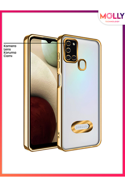 Molly Cd Luxury Silicone Case with Gold Lens Protector for Samsung Galaxy A21S (Compatible)