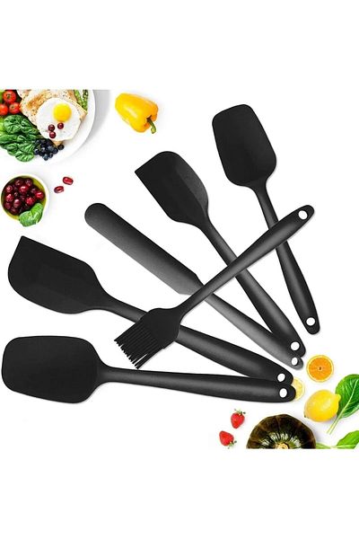 ESCAPELLA High Quality Heat Resistant Fireproof Non Stick Silicone Spatula Set 6 Pieces Black Color