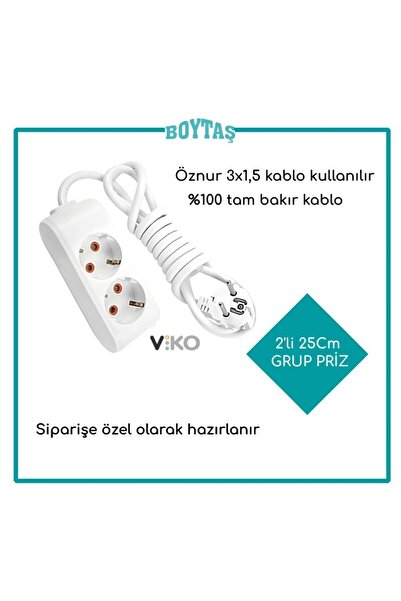 VİKO 25 Cm 2'li Uzatma Kablosu Grup Priz Öznur 3*1.5 Kablo Kullanılır