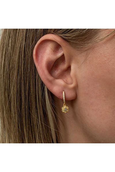 Skygo Gold Minimal Flower Patterned Silver Dangle Women's Earrings