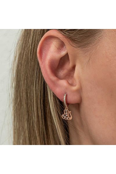 Skygo Rose Swan Patterned Silver Dangle Women's Earrings