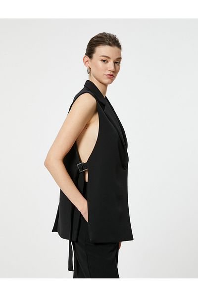 Koton Black Women's Slit Detail Long Vest