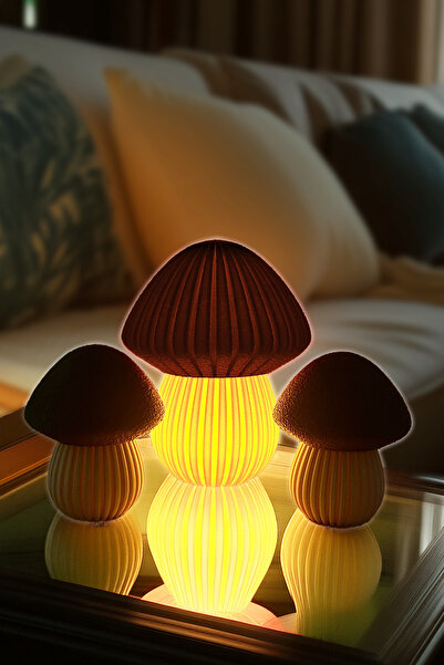 Obaco Dekoratif Işıklı Mantar Biblo Seti, 3lü Mumluk Süs, Bir Adet Tealight L...