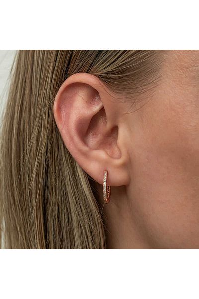 Skygo Rose Oval Earrings - Silver Zircon Stone Detailed