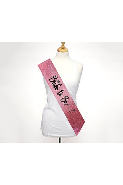 CEKAVE Glittered Sash Belt with 10 cm Wide Pink Black Italic Wedding Rings - Bride to Be Written (4767)