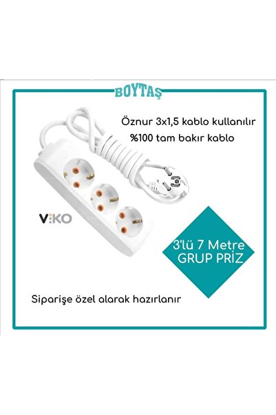 VİKO 7 Metre 3 Lü Uzatma Kablosu / Viko Grup Priz / Genel Markalar 3*1.5 Kabl...