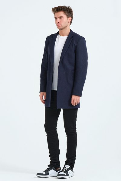VALUE FASHION Тъмносиньо мъжко прилепнало обикновено кашмирено палто, яке, палто