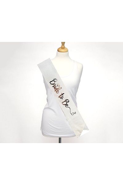 CEKAVE 10 cm Wide White Silver Italic - Glittery Sash Belt with Bride to Be Writing (4767)