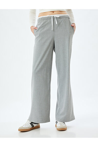 Koton Gri Çizgili Kadın Pantolon 5WAK40056UW