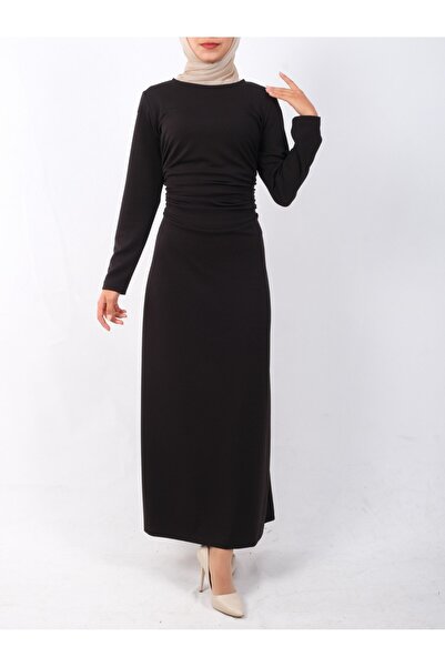 Modamorfo Shirred Knitted Crepe Lycra Dress -Black