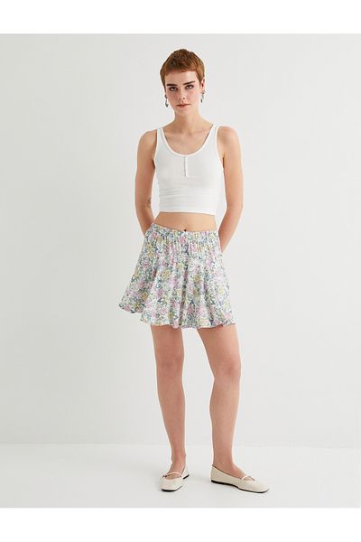 Koton Mini Skirt with Shorts Floral Elastic Waist Viscose Fabric