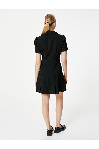 Koton Mini rochie cămașă cu mânecă scurtă curea metalică plisată