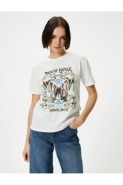 Koton Cotton Printed T-Shirt Short Sleeve Crew Neck