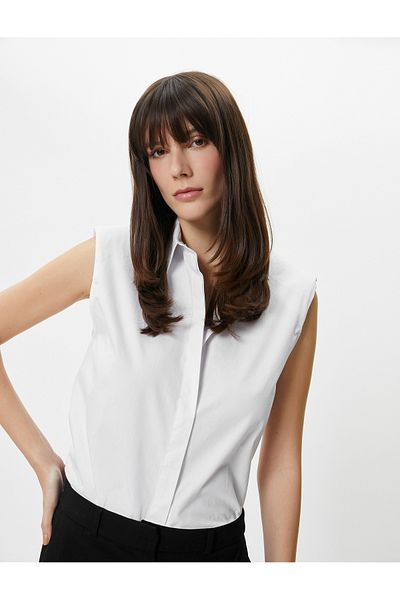 Koton Sleeveless Shirt Buttoned Padded Classic Collar