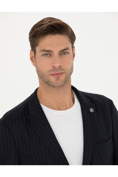 Pierre Cardin Lacivert Ekstra Slim Fit Yün Karışımlı Çizgili Takım Elbise 50280322-VR033