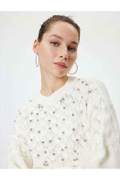 Koton Pletený svetr s dlouhým rukávem s dlouhým rukávem z kamene