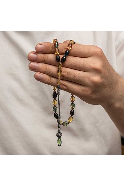 Skygo Silver 1000 Sterling Kazaz Tasseled Clamping Amber Prayer Beads