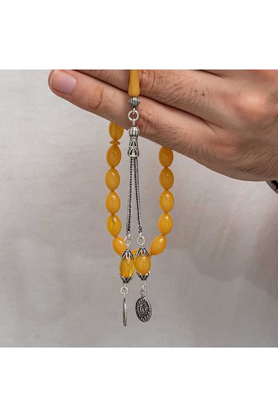 Skygo Silver Tasseled Clamping Amber Prayer Beads