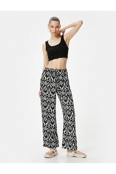 Koton Wide Leg Trousers Comfortable Fit Tie Waist Viscose Fabric