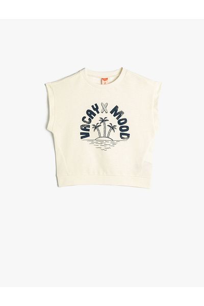 Koton Sweatshirt Sleeveless Crew Neck Slogan Printed Cotton