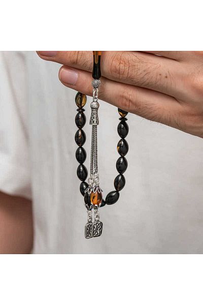 Skygo Silver Tassel Clamping Amber Prayer Beads