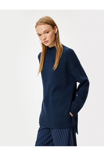 Koton Comfortable Long Sleeve Knitwear Tunic Sweater - Stand Collar
