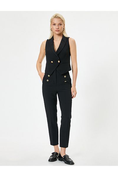 Koton Fabric Cigarette Pants High Waist Buttoned Pocket