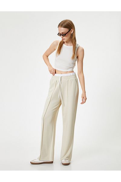 Koton Comfortable Fit Wide Leg Sweatpants - Double Waist and Ribbed Pocket