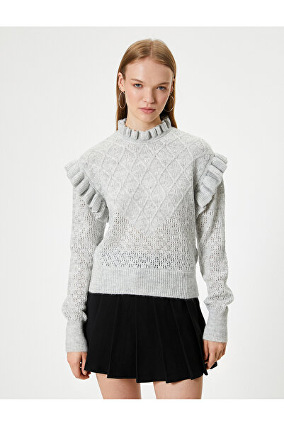 Koton Pletený svetr s límečkem - detail volán