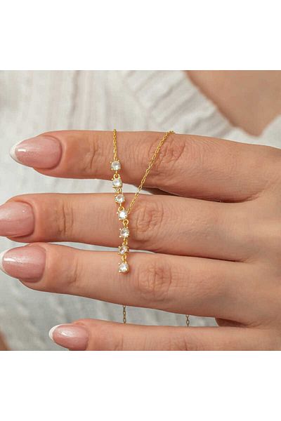 Skygo Gold Colored Silver Zircon and Row Stone Women's Necklace