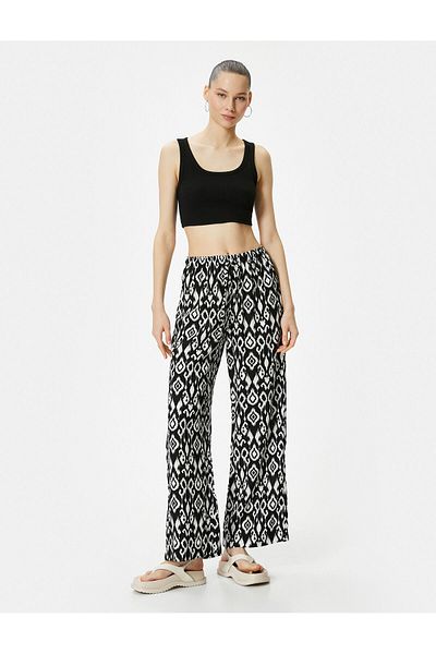 Koton Wide Leg Trousers Comfortable Fit Tie Waist Viscose Fabric