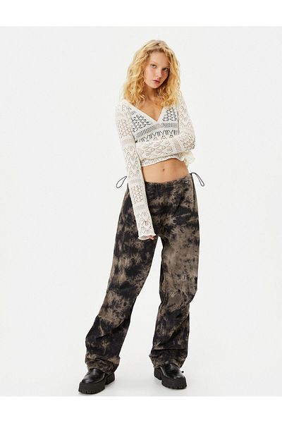Koton Knitwear Openwork Crop T-Shirt Long Sleeve V Neck