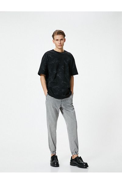 Koton Lockere Jeans Jogger verwaschen mit geschnürten Taillentaschen